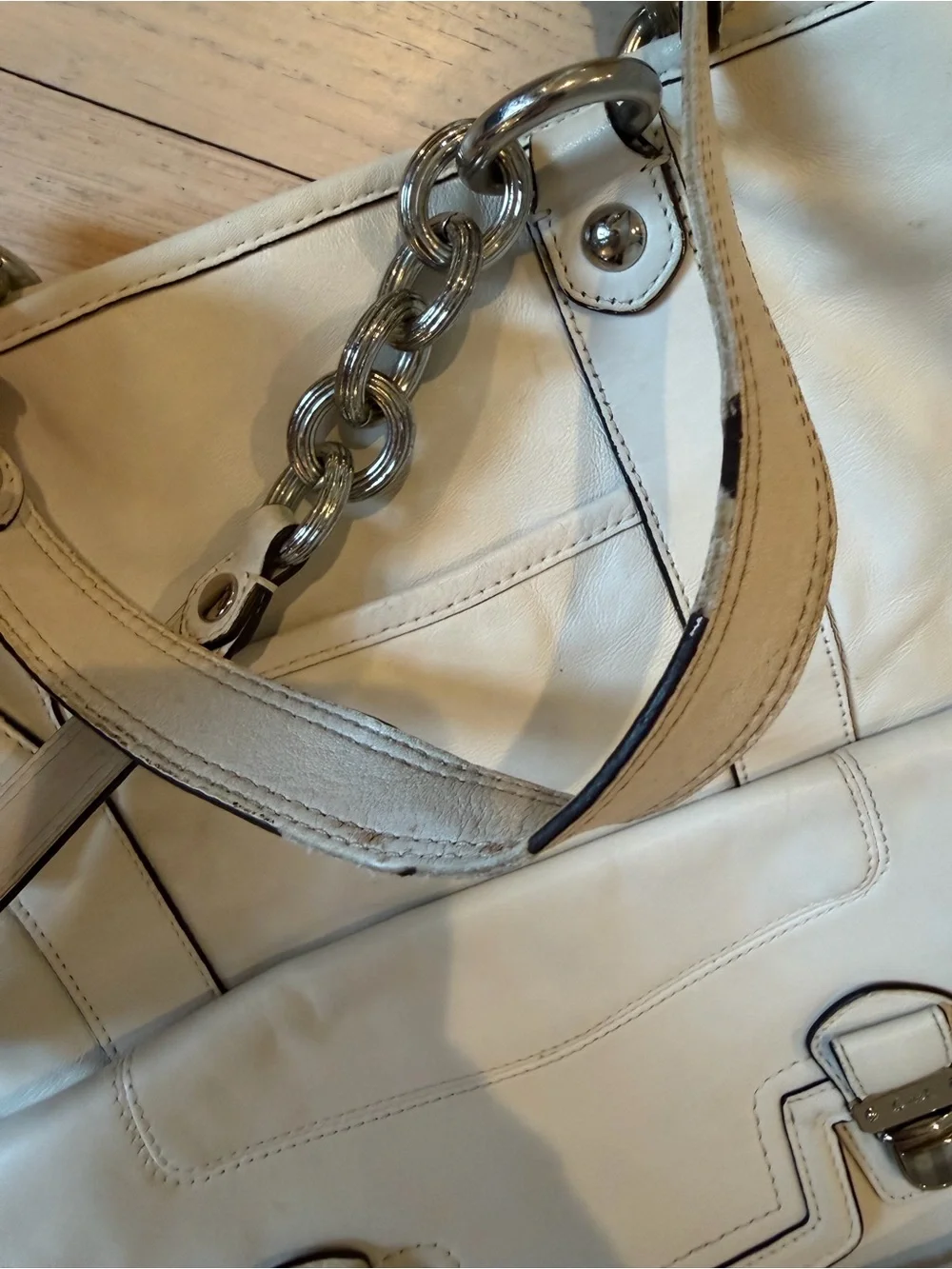 Coach Poppy Pushlock Tote with Front Flap Pocket.